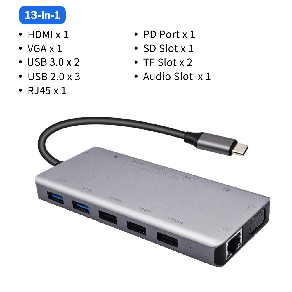 Deelife USB C концентратор type C к Мульти USB 3,0 концентратор HDMI адаптер док-станция для MacBook Pro USB-C 3,1 разветвитель порт type C концентратор - Цвет: 13-in-1 HUB