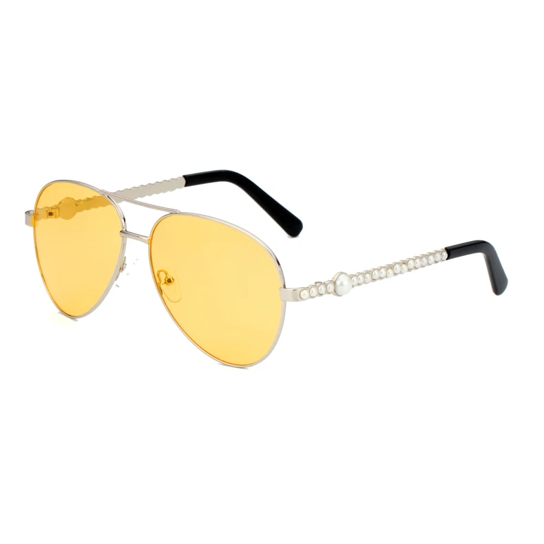

Fashion Pilot Frog Double Bridge Sunglasses Metal Pearl Legs Glasses Women
