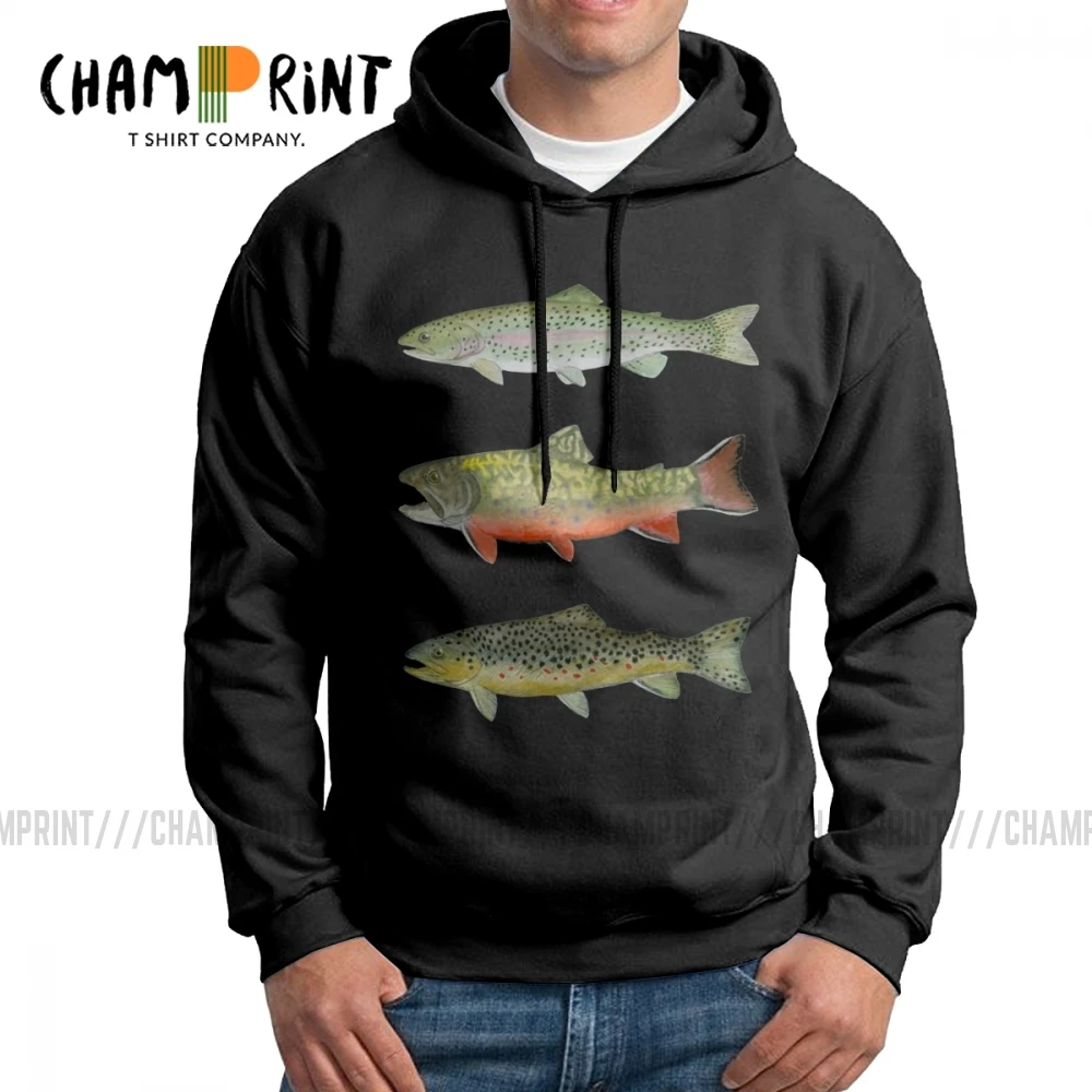 

Men Brown Rainbow Trout Triad Hoodies Brand 100% Cotton Fishing Fly Fishing Hooded Sweatshirts Funny Pullovers