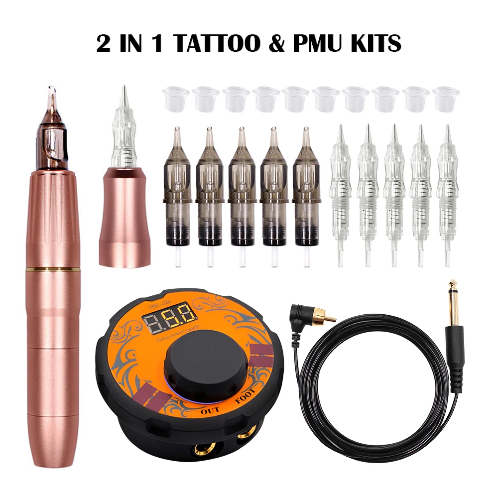 

Biomaser Pink Permanent Makeup Tattoo Machine 2 Head Rose Gold Gift Microblading Pen Equipment 3D Microblading Tattoo Gun Set