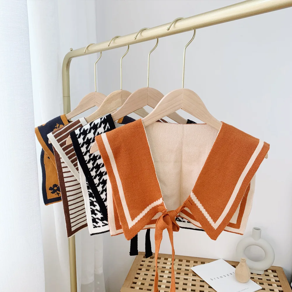 

2021 Fake Collar for Women Solid Color Knitted False Collar Shirt Detachable Collars Summer Lapel Shawl Shoulder Wrap Decor