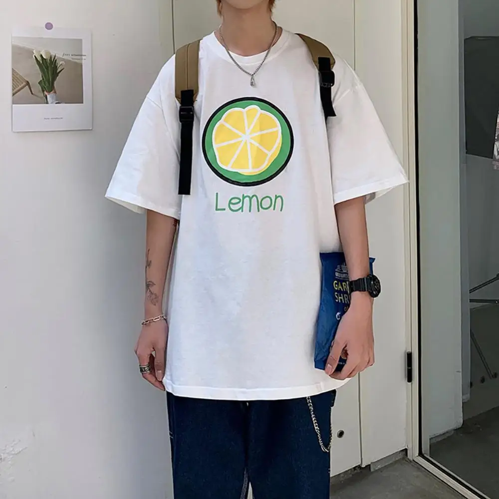 

Oversize Unisex T-Shirt Summer 2021 Fruit Lemon Print Men Women Couple T Shirt O Neck Half Sleeve Casual Loose Top Tee