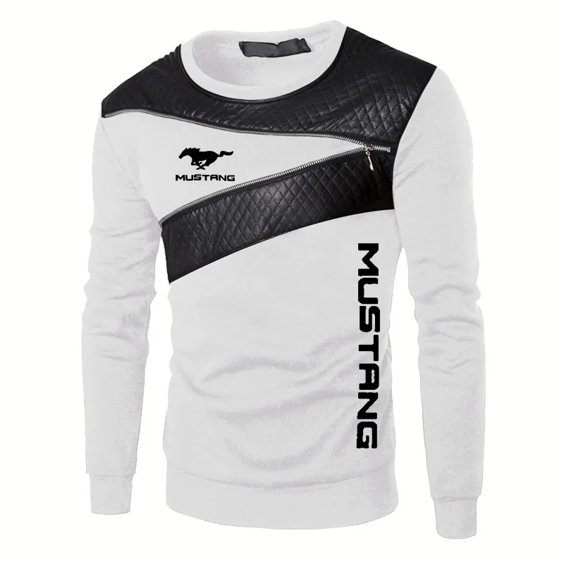 

2021 NEW Men pullover Mustang Car Logo Print high quality Cotton Solid color Oblique chain casual Men sweatshirt clothing