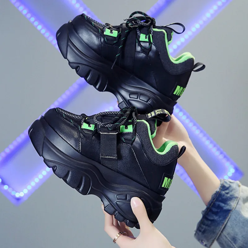 

Женские массивные кроссовки на танкетке 7 см, зимние Дизайнерские повседневные кожаные кроссовки на платформе, 2020