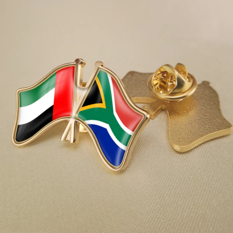 

United Arab Emirates and South Africa Crossed Double Friendship Flags Lapel Pins Brooch Badges