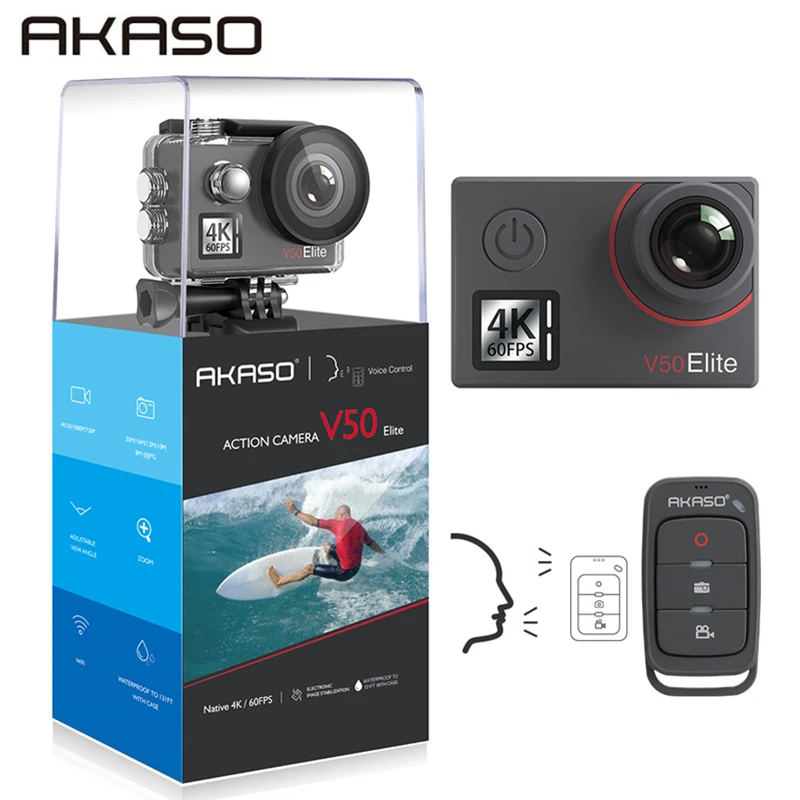 AKASO V50 Elite 4 K/60fps сенсорный экран WiFi Экшн-камера Голосовое управление EIS 40m Водонепроницаемая экшн-камера Sports со шлемом