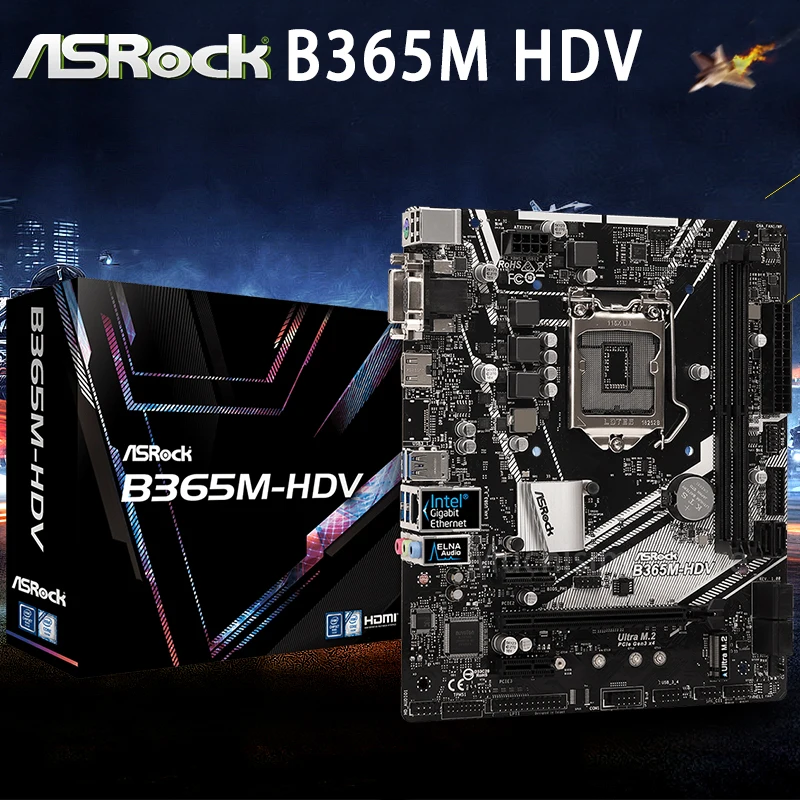 

LGA 1151 ASRock B365M-HDV Материнская плата Intel B365 DDR4 64 Гб PCI-E 3,0 м. 2 DVI M.2 Настольный B365 материнская плата-Mãe 1151 mикро ATX Новый