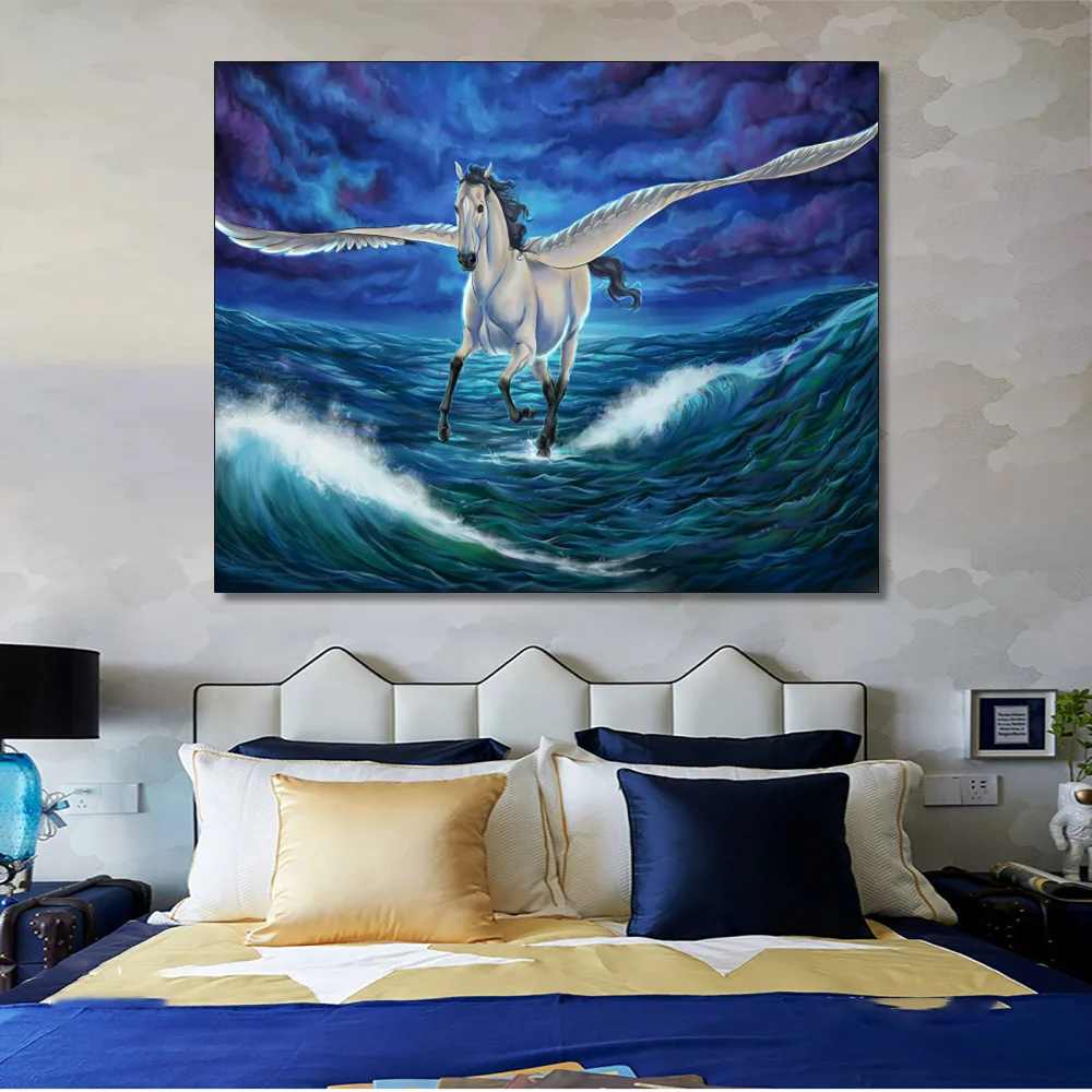 Laeacco Единорог живопись каллиграфия мультфильм лошадь плакаты и принты холст
