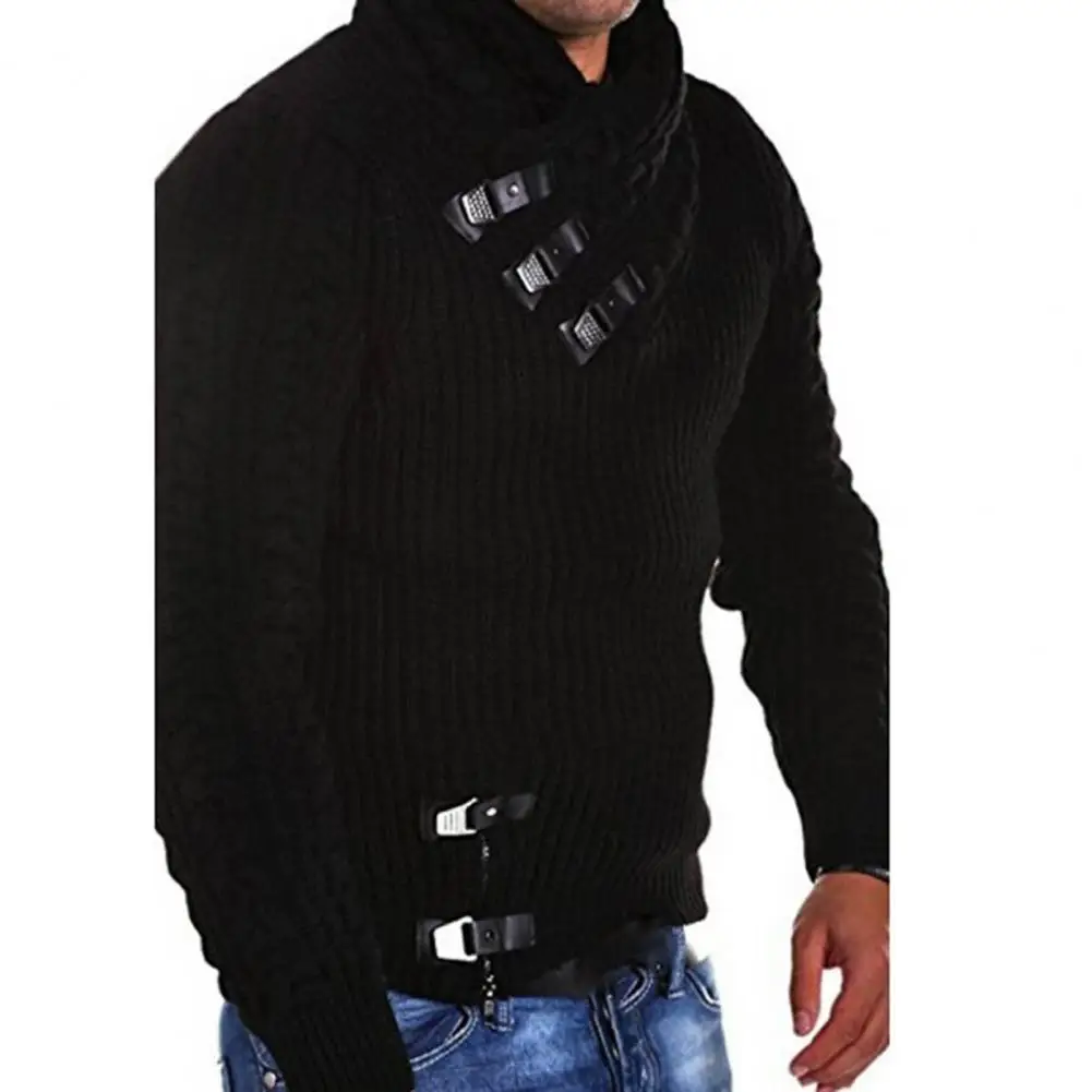 

Men Sweater Long Sleeve Twist Pattern Turtleneck Buttons Pure Color Sweater Male Jumper Autumn Winter