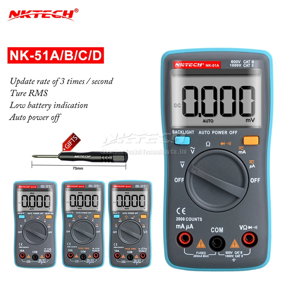NKTECH Цифровой мультиметр мини ЖК-дисплей карман NK-51A NK-51B NK-51C NK-51D истинного среднеквадратичного значения переменного тока Амперметр Вольтметр переменного тока постоянного тока Вольт Ампер Омметр темп Гц