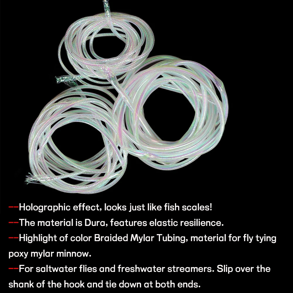 WIFREO 4M 2/4/6mm Pearlescent Braid Mylar Tubing Fly Tying Materials Round Hologr aphic Cord Pearl Mylar For Tube Fish Fly