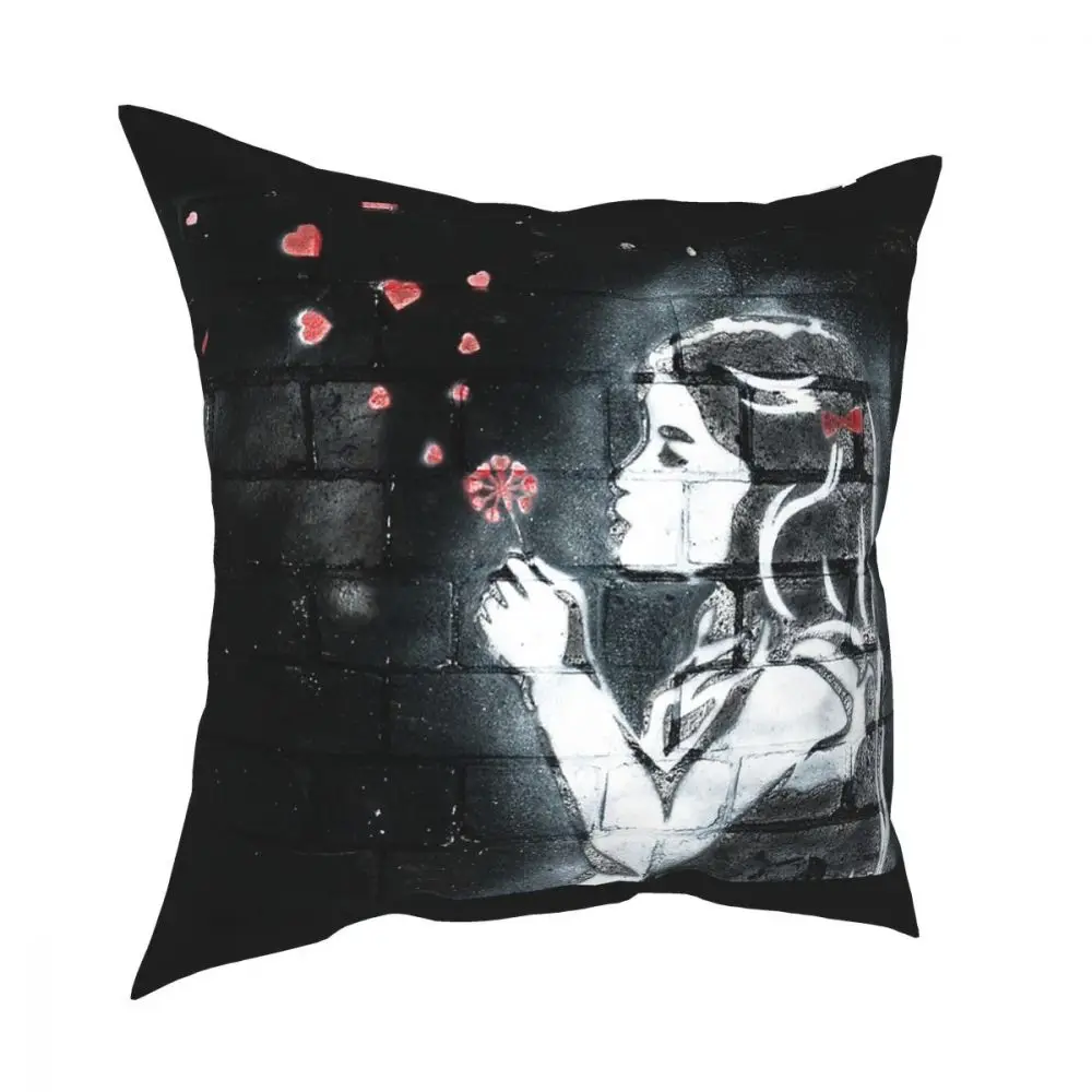 Девочка выдувание сердца от Бэнкси квадратная Подушка Чехол диванная подушка