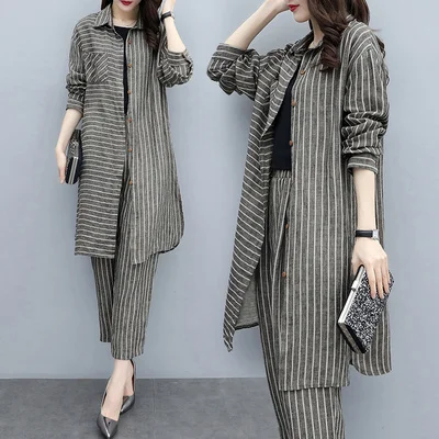 2019 весенние женские ретро большие размеры серый полосатый кардиган Топы +