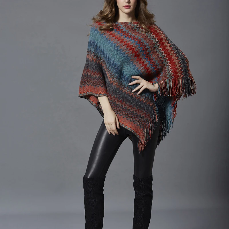 2019 Wavy Striped Cloak Coat for Women Casual Loose Batwing Sleeve Short Capes Knit Ponchos Sweater Famale Spring Clothing YL419 |