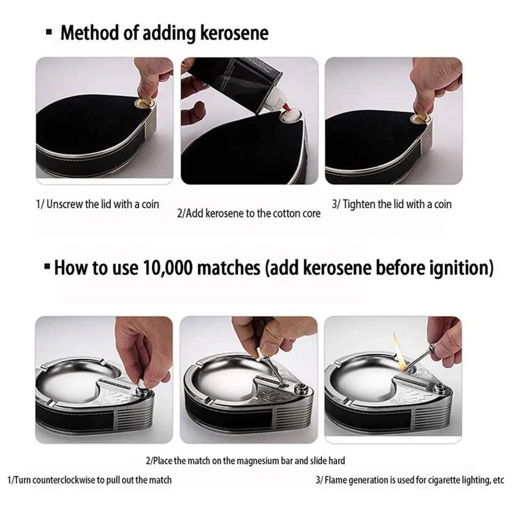 

Portable Retro Metal Ashtray Ten Thousand Match Lighter Smoke Ash Holder Camping Tools Boys Collection Gift Home Decor