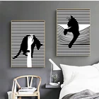 Абстрактная черно-белая линия кота, холст, живопись, искусство на стене, картины для гостиной, скандинавский декор, плакат