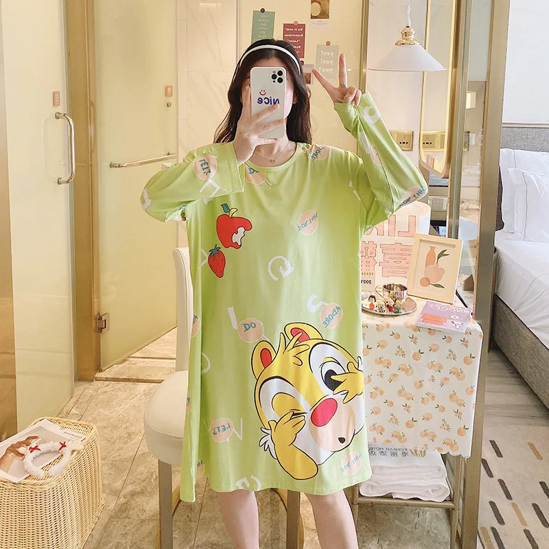 

Pajamas Women's Spring And Autumn Long-Sleeved Nightdress Milk Silk Cartoon Casual Can Wear Home Clothes