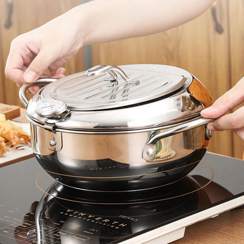 Японская глубокая сковорода с термометром и крышкой 2020 новая кухонная для жарки