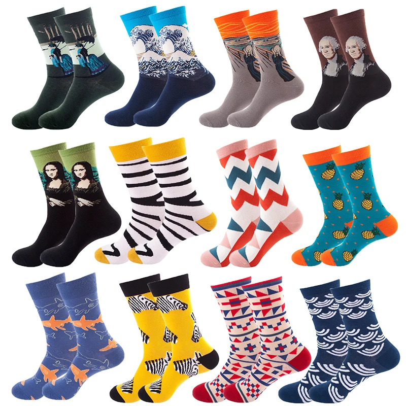 

Cotton Men Socks with Pattern Anchor Beard Crew Colored Funny Happy Socks Cool Man Sox Gift Long Harajuku Basketball Socks