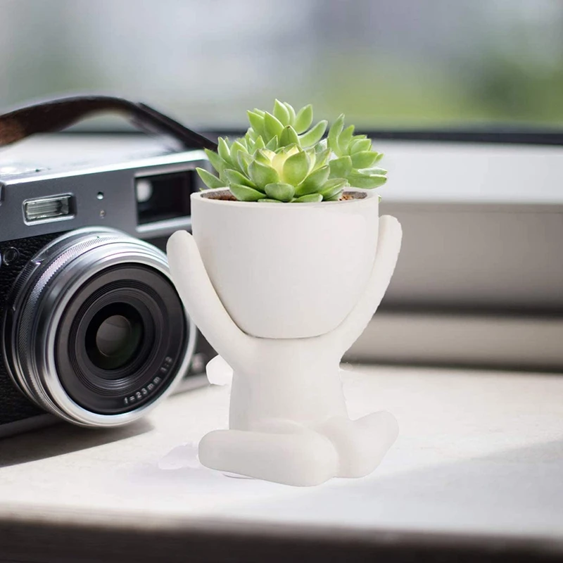 2 Pack Ceramic Succulent Plant Pot Human Shaped Small Flower Pots Mini Planters for Desktop Usage Home Decoration White + | Дом и сад