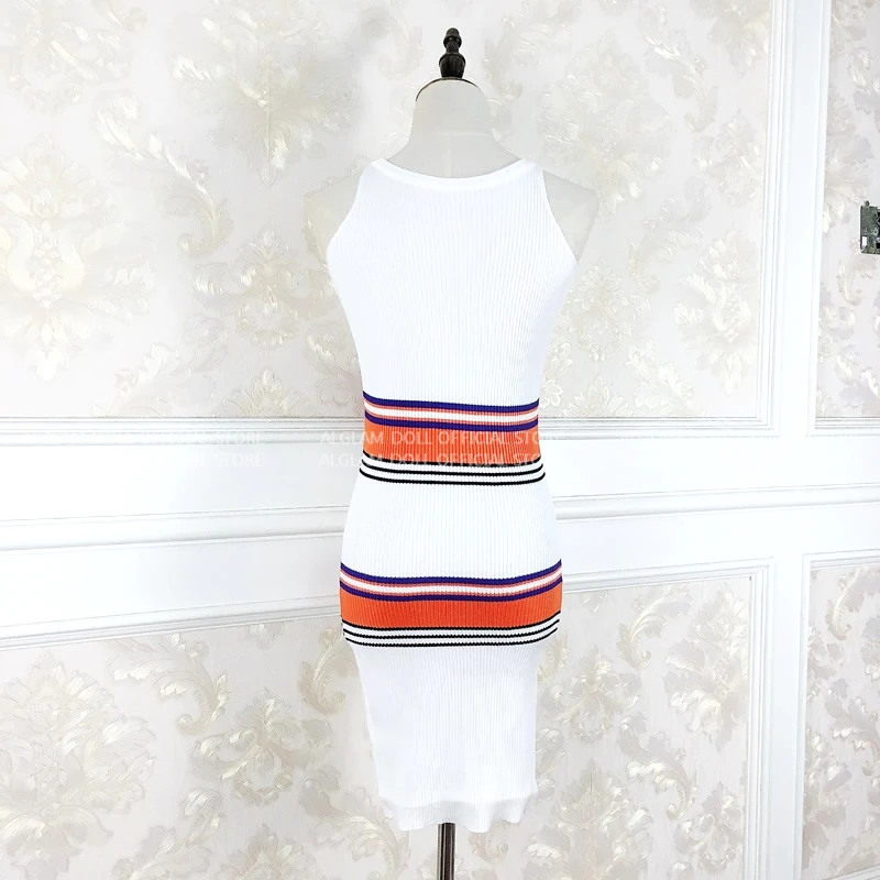 Женское трикотажное платье свитер в полоску с открытой спиной|Женские платья| |