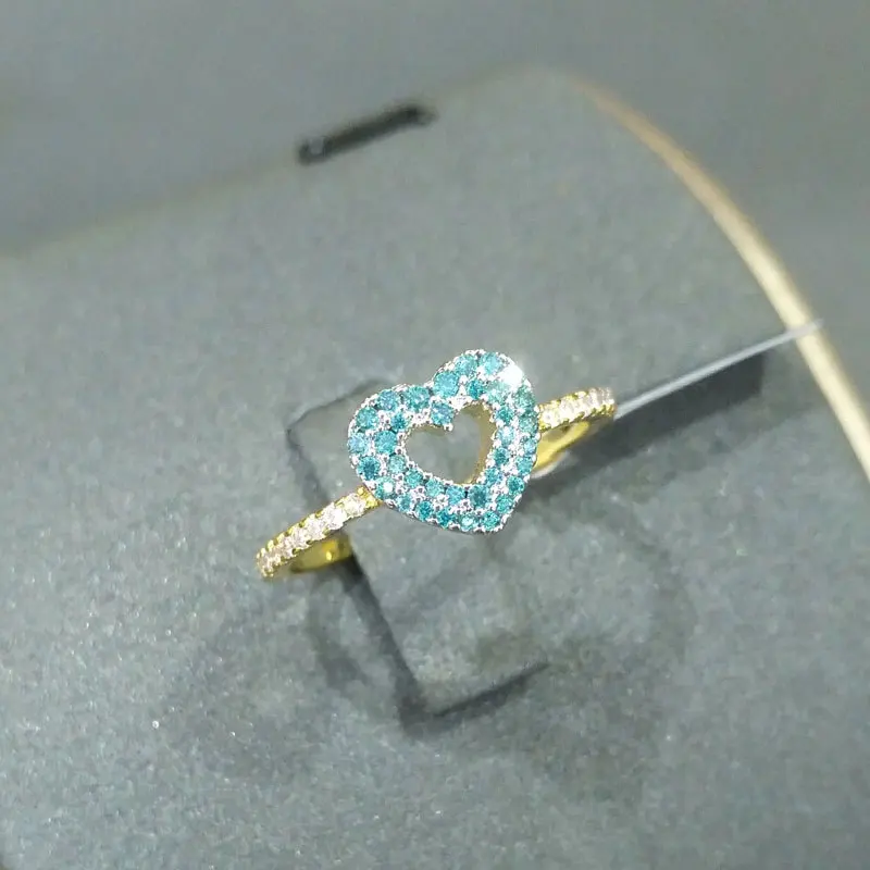 Ченый s925 серебро кольцо августа Новый озерно голубой в форме сердца Женская мода