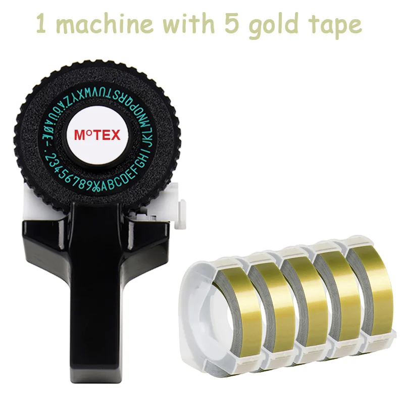 Черный цвет MoTex E101 принтер мини DIY Ручная Совместимость для dymo 3D тиснение ручная лента ручная машинка надпись машина - Цвет: machine add 5 gold