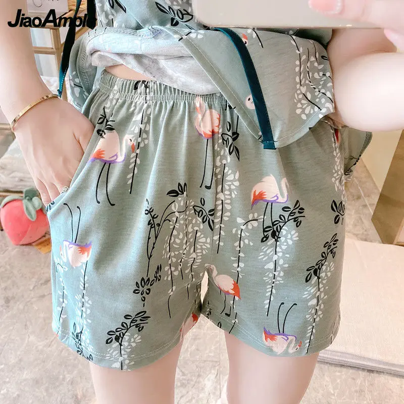 Pajamas Women Summer Cotton Sexy Sling Kimono Shorts Two-Piece Korean Sweet Cute Pjamas Casual Sleepwear Home Clothes