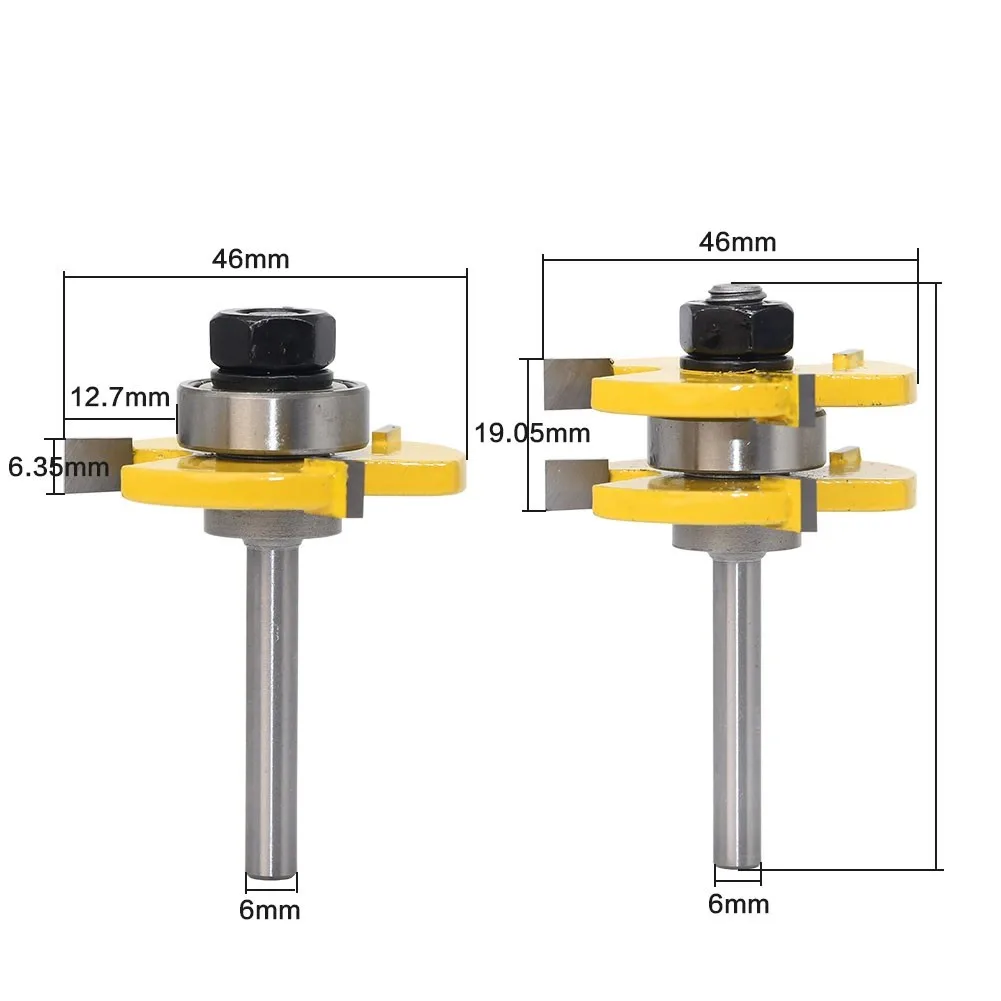 

2Pcs Router Bit 6mm Shank Carbide Steel Cutter Kit Round Handle T Shape