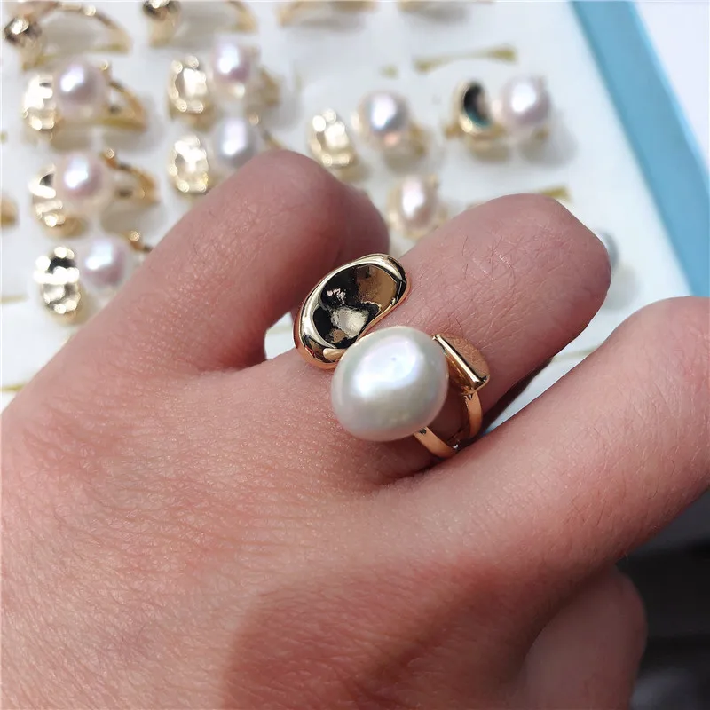 

Кольцо регулируемое с натуральным пресноводным жемчугом 9-10 мм, 10 шт./лот