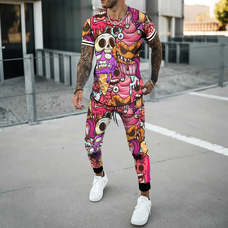 

Personalized Alternative Retro Harajuku 3D Digital Printing Men's Suit Spring And Summer New T-Shirt + Sports Pants 2-Piece Set