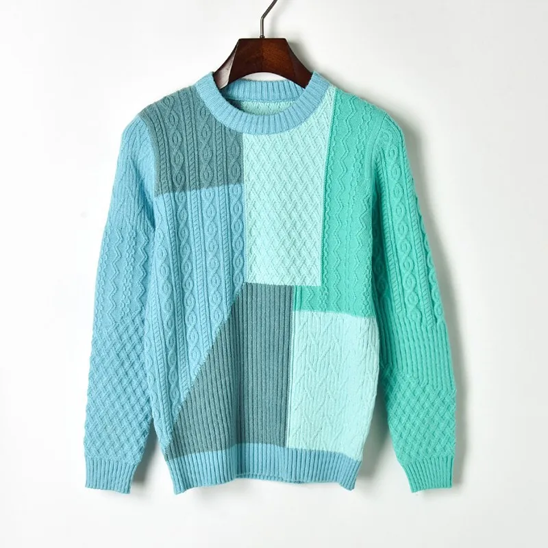 Женский свитер с геометрическим рисунком крутой составного кроя длинным рукавом