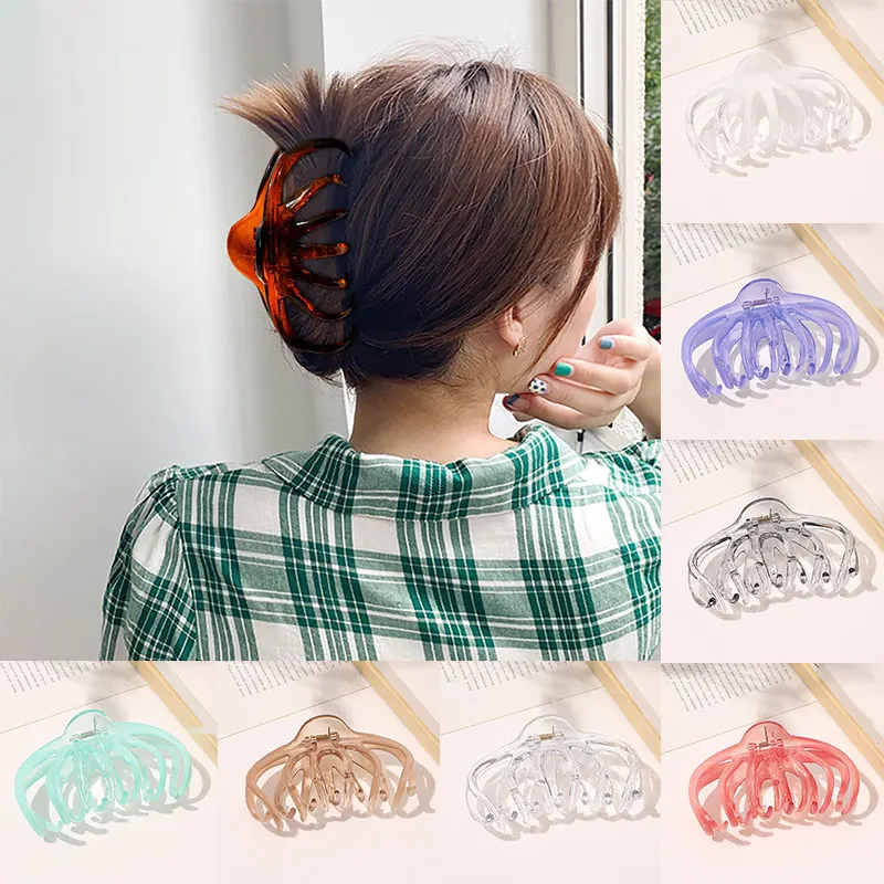 

Solid Color Transparent Hollow Hair Clip For Women Girls Hair Accessories Big Size Plastic Hair Claws Korean Acrylic Barrette