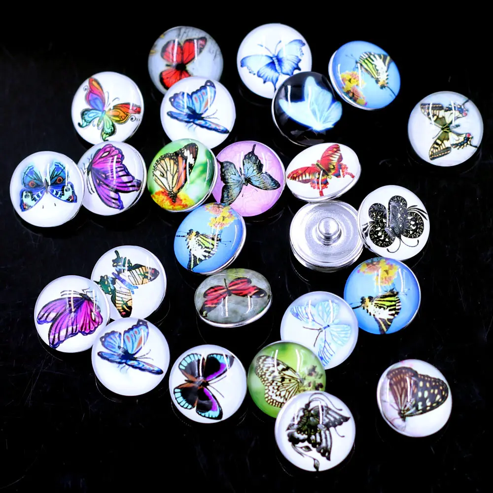 

18mm Mixed Butterfly Round Glass Dome Snap Press Buttons DIY Crafts Scrapbook Handmade Gift Decor Jewelry Repair Accessories