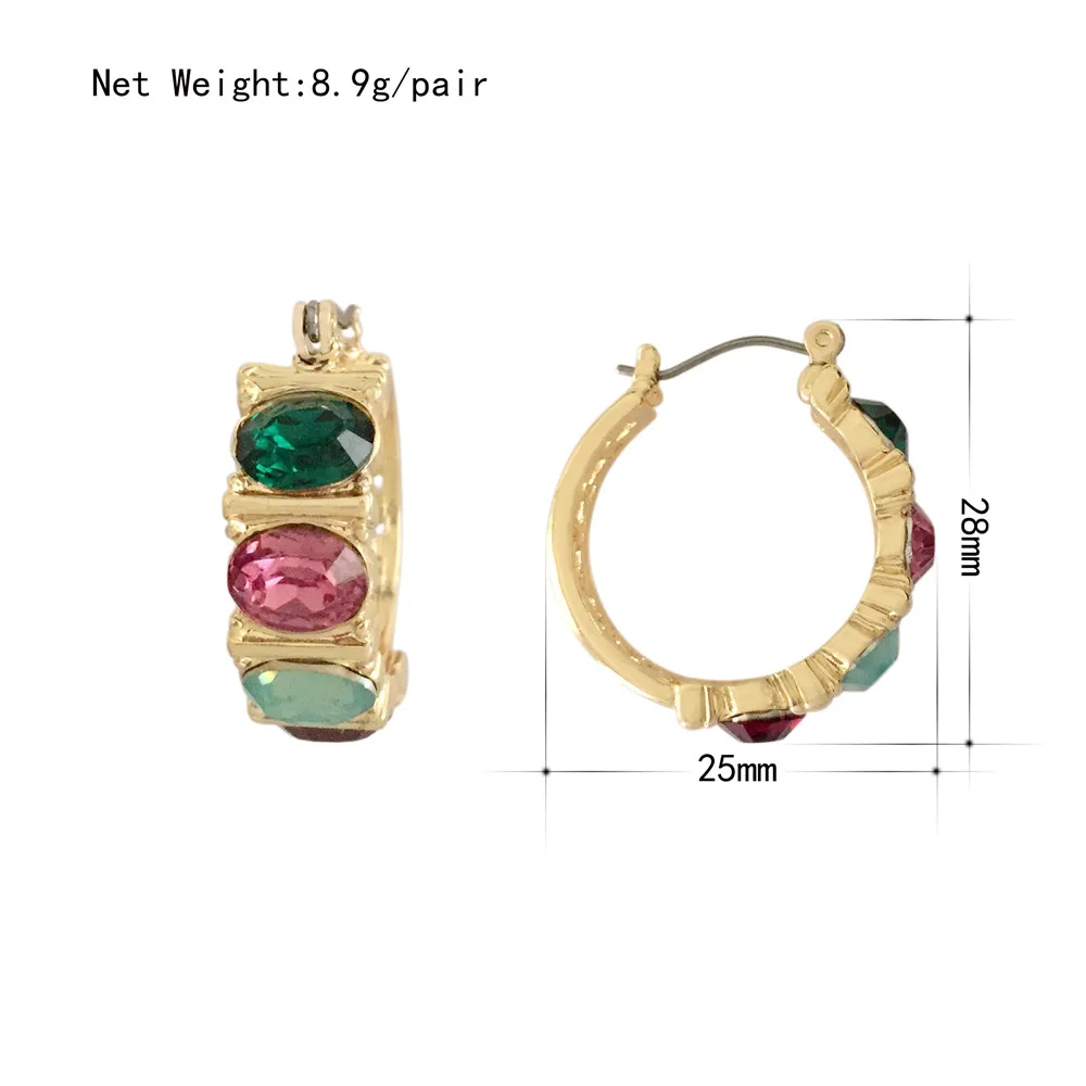 

2020 New Fashion Women Luxury Female Green Blue Water Hoop Earrings Fashion Gold Color Zircon Stone Earrings For Women