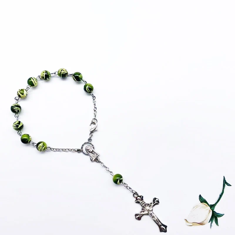 Крест Бусы ручной работы Иисуса Мэри бусы сердце икона милости Религиозный