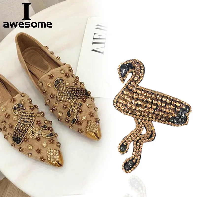 

1pcs Gold Flamingo Bridal Wedding Party Shoes Accessories High Heels Shoes DIY Manual Rhinestone Shoe Decorations Shoe flower