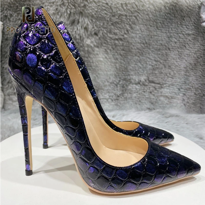 

Fashion and elegant all-match high-heeled shoes spring and summer new dark blue stone pattern super high-heeled pump