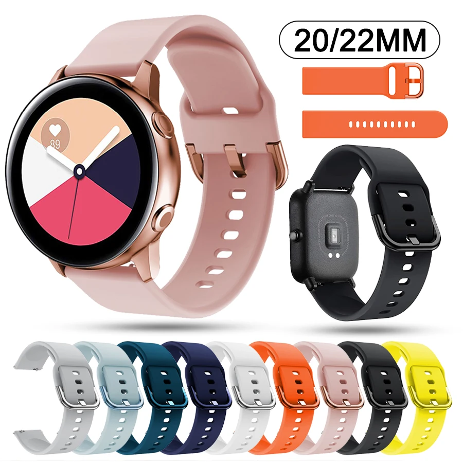 

Ремешок силиконовый для наручных часов, мягкий спортивный браслет для Samsung Galaxy Watch 42 мм Active2 40/44 мм huawei gt 2 pro 42 мм 46 мм, 20 мм 22 мм