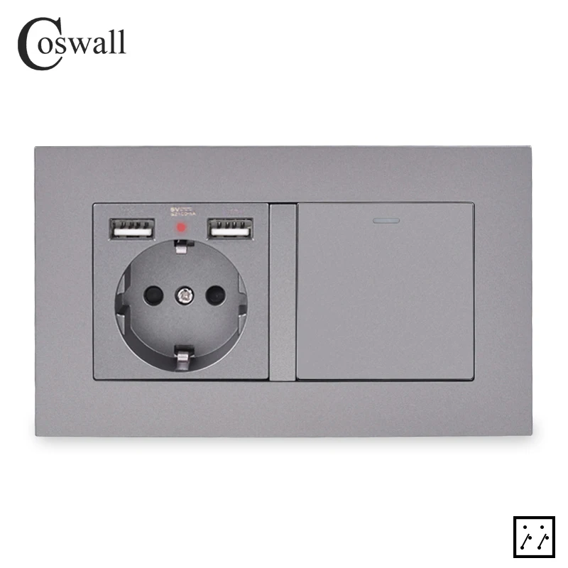 Настенная розетка COSWALL с 2 USB-портами для зарядки ЕС России Испании 1 комплект