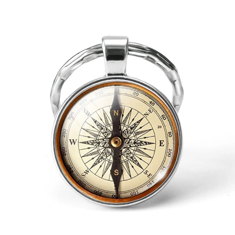Брелок ручной работы в стиле ретро с компасом подвеской-компасом из стекла