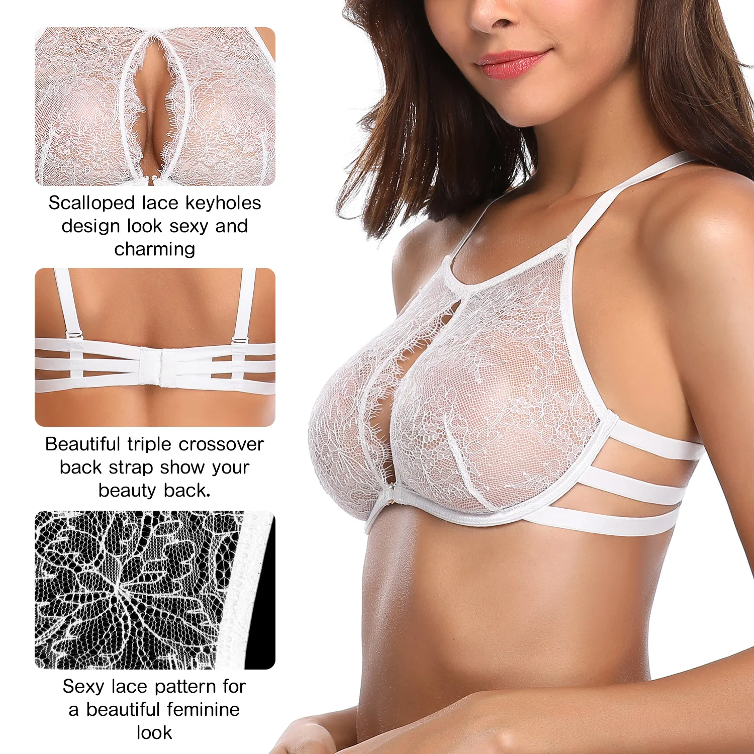 Женский кружевной бюстгальтер WingsLove Привлекательный с глубоким вырезом красивый