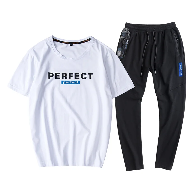 Summer Men's Tracksuit Male Sportswear Set Plus Size 9XL Sweatsuit Men's Running Short sleeve T shirt +Pants 2 Pieces Sports Set