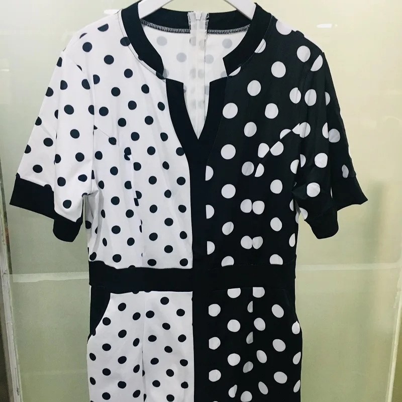 

Laipelar African Dress Vintage Polka Dot White Black Printed Retro Women Summer Short Sleeve Plus Size Long maxi Dress