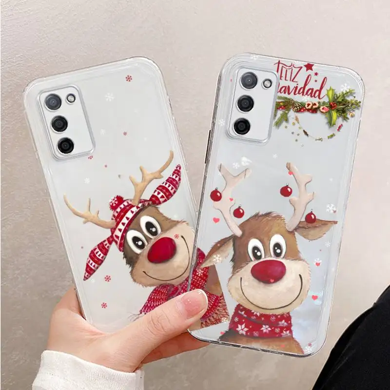 

New Year Merry Christmas Elk Snowflake Phone Case Transparent For oppo R17 R15 R11 R9 F11 A32 A39 K7 K5 S X PRO PLUS moible bag