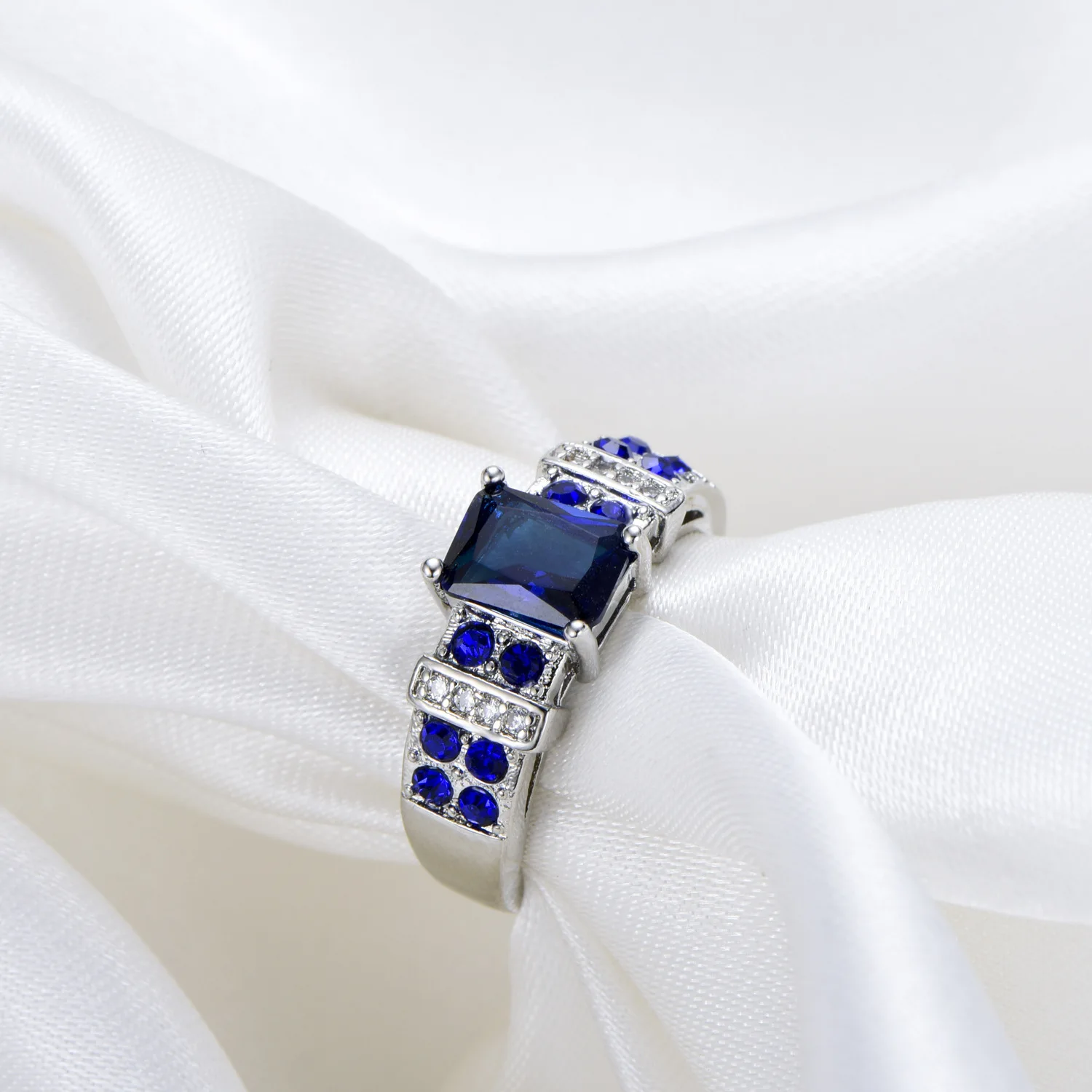 

JoiasHome Classic 925 Sterling Silver Rings For Women With Square Blue Color Sapphire Gemstones Women Party Wholesale Gift 6-10