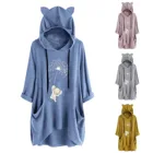 Пуловер женский, с мультяшным принтом одуванчиков и ушей, с карманами, большого размера, осень худи с кошачьими ушами