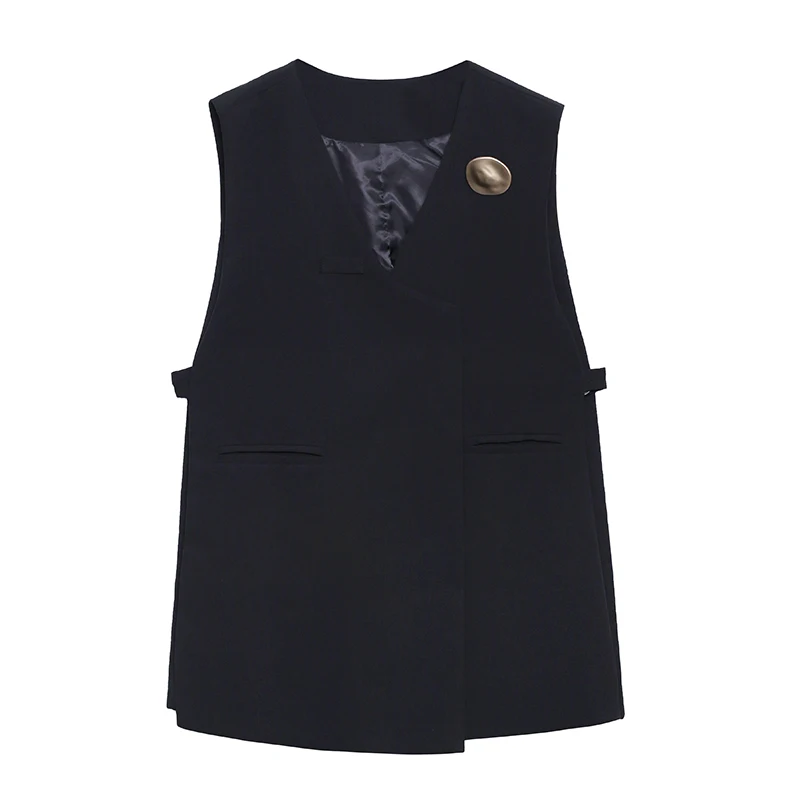 

XUXI Autumn 2020 Women New Gilet Coat Streetwear Sleeveless Open Stitch No Buttons Patchwork Loose Vest Waistcoat Femme FZ3129