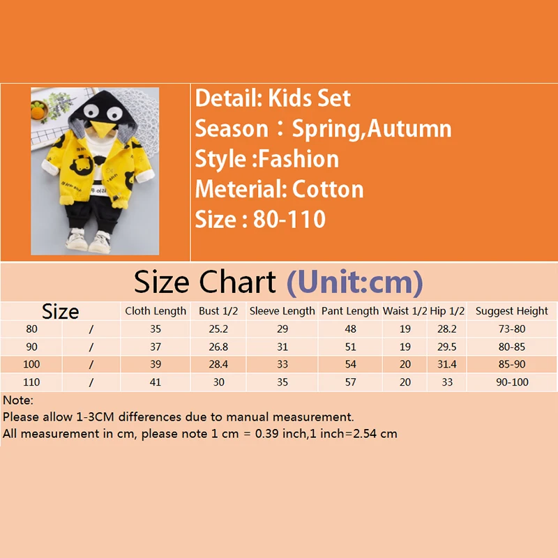 

3pcs 2021 New Spring Children Clothing Set Cartoon Penguin Boy Jacket Suit Kids Girls Long Sleeved Hooded Clothes Sets 1-3Y
