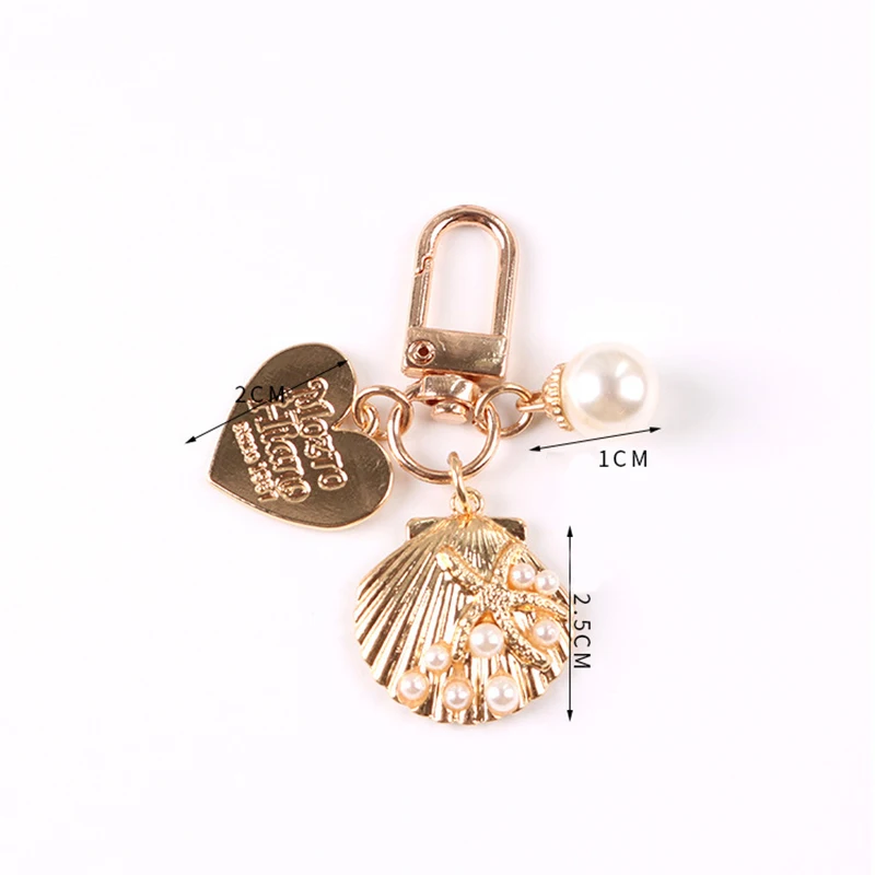 

Cute Heart Keychain Women Girl Korean Fashion Shell Pearl Key Chain Bag Charms Gold Key Ring Trinket Airpods Key Accessories